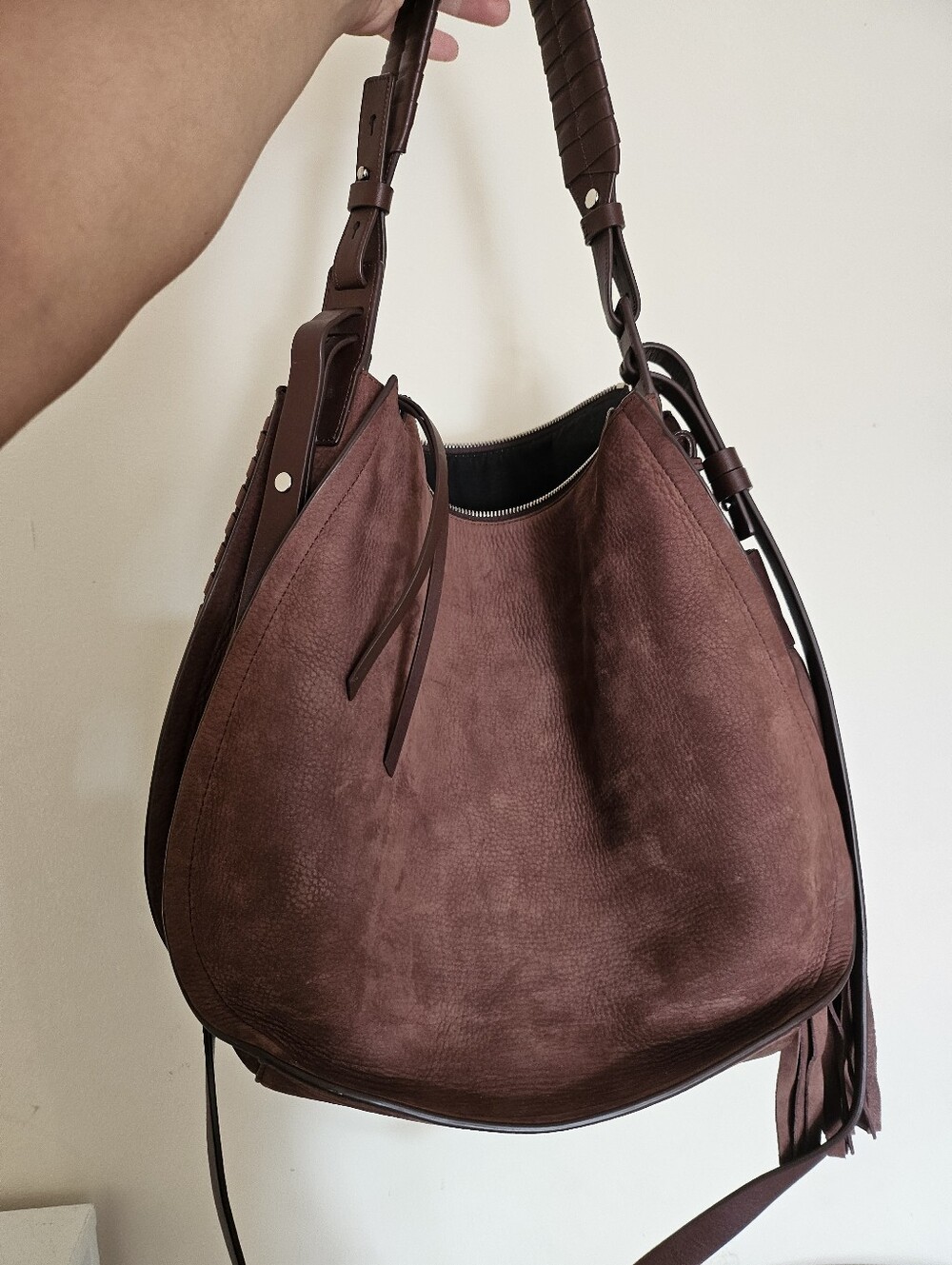 Allsaints Suede Satchel Crossbody Bag
